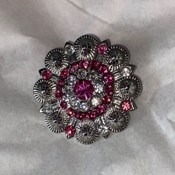 Pink & White Rhinestone Silver Tone Pendant - Picture 3 of 7